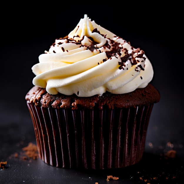 a cupcake with white icing and chocolate sprinkles on it