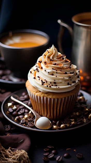 Cupcakes and a cup of coffee food photography