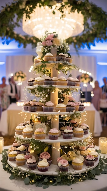 Cupcakes on a Cupcake Stand at a Wedding Reception