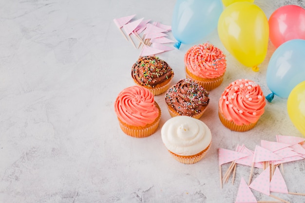 Cupcakes, flags and balloons