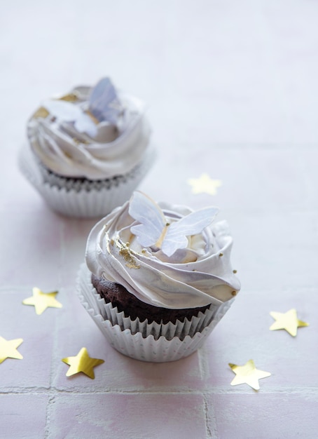 Cupcakes with butterfly decorations