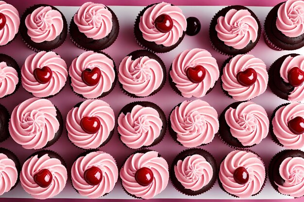 Cupcakes with cherries and pink cream generative art by AI