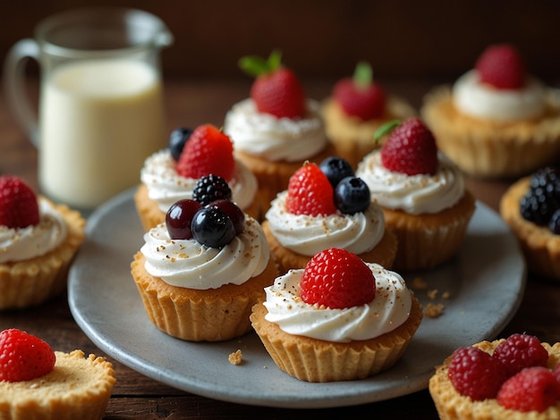 cupcakes with cream cheese and raspberry jam on a plate