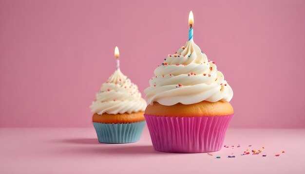 cupcakes with white icing and a candle that says quot birthday quot