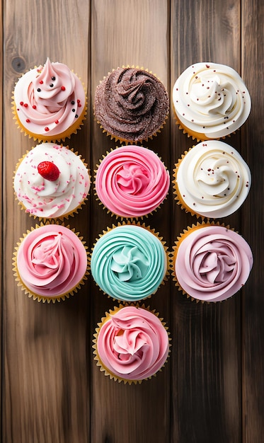 Cupcakes on a wooden background Selective focus