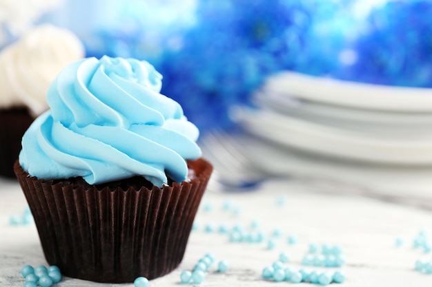 Cupcakes on wooden table