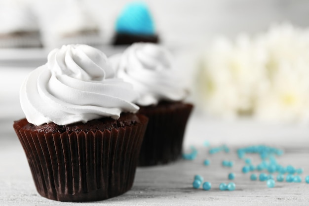 Cupcakes on wooden table