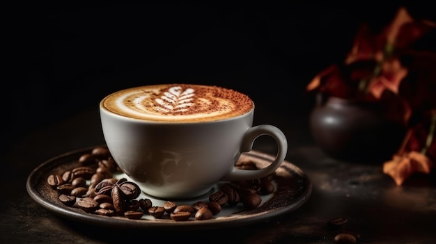 Cups Cappuccino on a Wooden Surface Background Generative AI