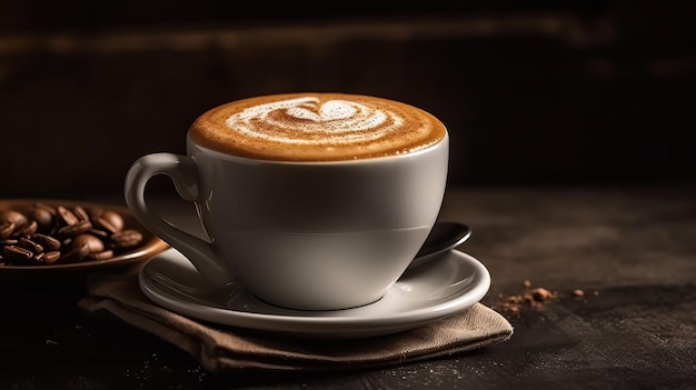 Cups Cappuccino on a Wooden Surface Background Generative AI