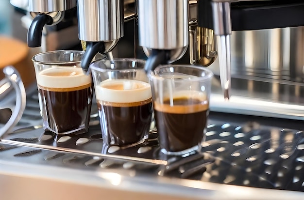 Cups of espresso being made in an espresso machine Espresso Glass Cup in Machine