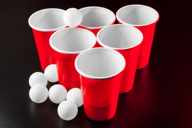 Cups for game Beer Pong on the table