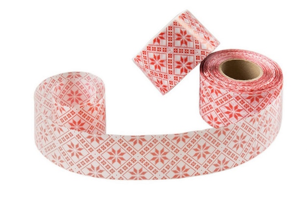 Curb tape decor for cakes with abstract red flowers pattern