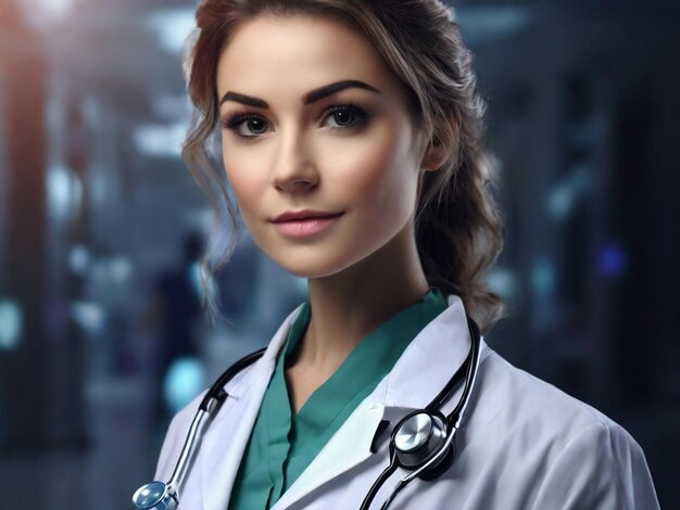 A cure women doctor in her elegant doctor outfit and a medical stethoscope around her neck