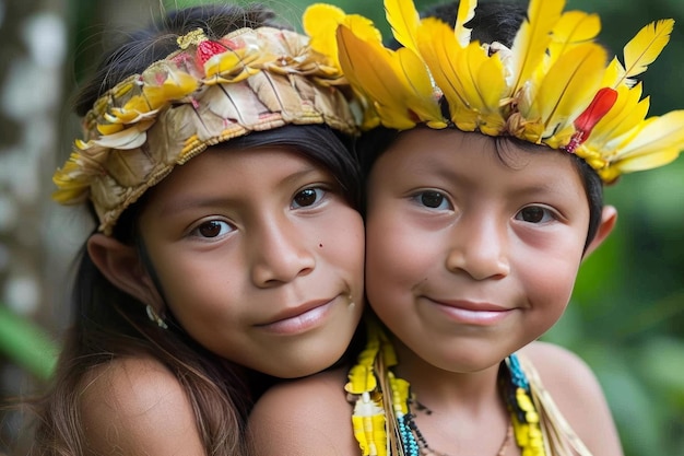 Curious Amazonia tribe children Generate Ai