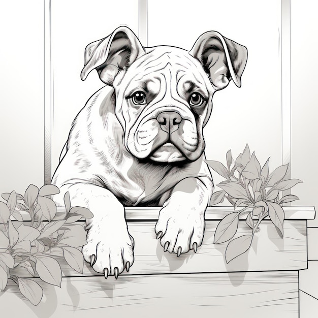 Curious Bulldog Peeking Coloring Page AI Generated