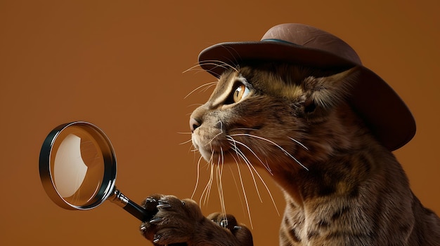 Photo a curious cat detective with a magnifying glass