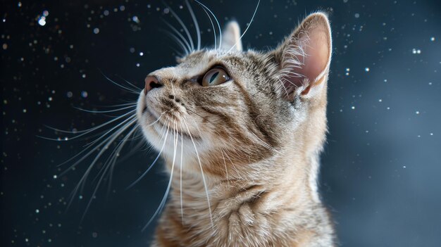 Photo curious cat looking up with bokeh background