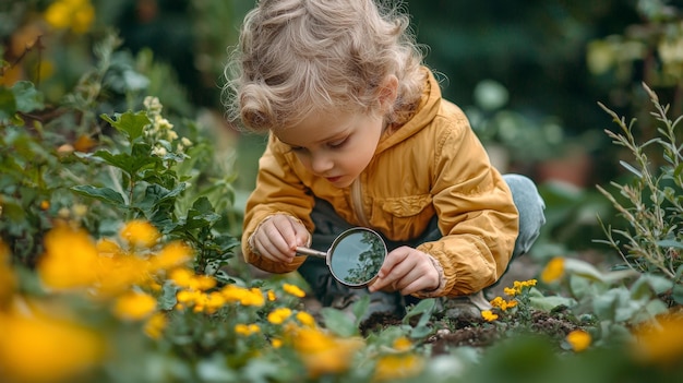 Curious Child Exploring Nature with Magnifying Glass