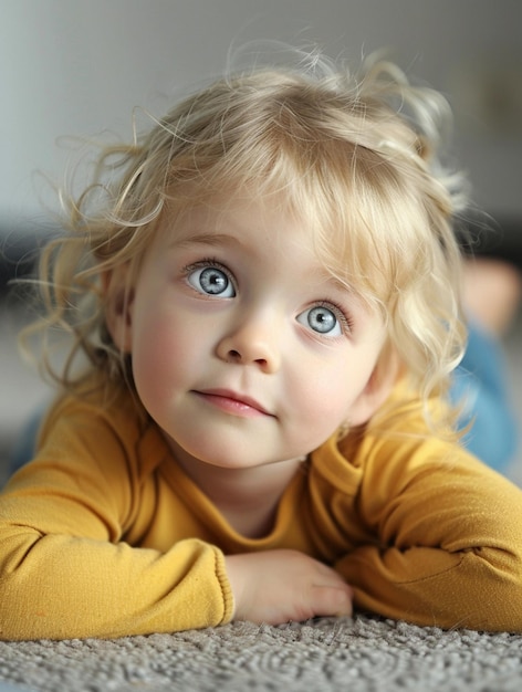 Curious Child with Bright Blue Eyes Innocence and Wonder in Natural Light