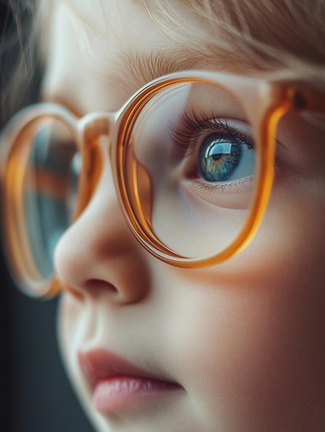 Curious Child with Stylish Glasses CloseUp Portrait of Innocence and Wonder