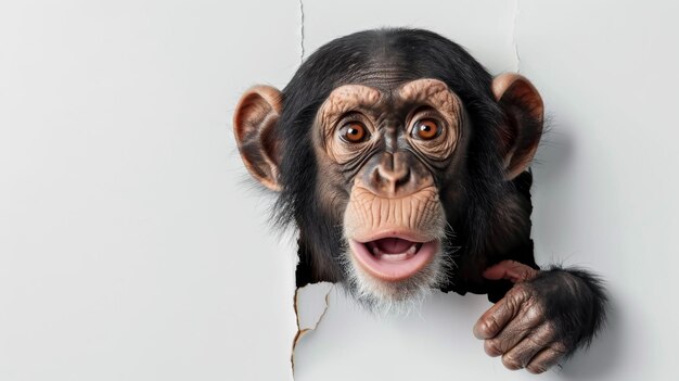 Curious Chimpanzee Peeking Through Hole in Wall