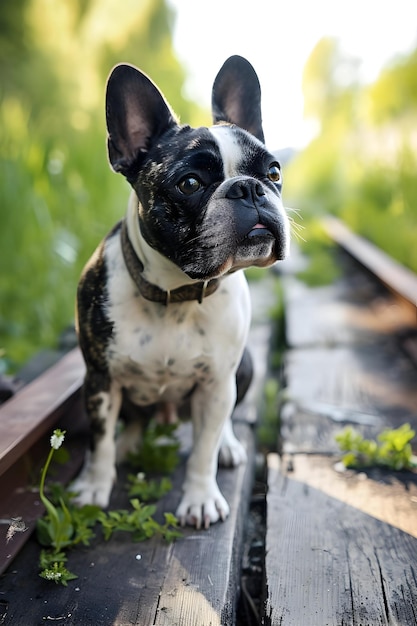 Curious Dog Pavement On Wooden Pathway