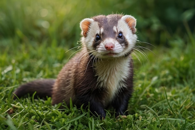 Curious Ferret in the Grass