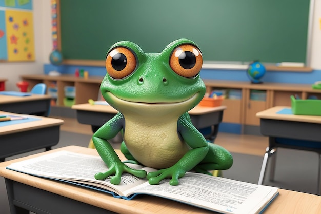 Curious Frog Reading in Classroom