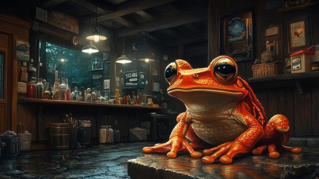 A Curious Frog in a Rustic Store