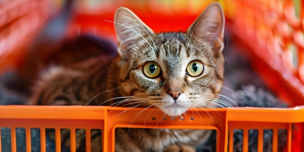 Curious ginger cat peeking out of an orange pet carrier Concept Pets Cats Ginger Cats Curiosity Pet Carriers