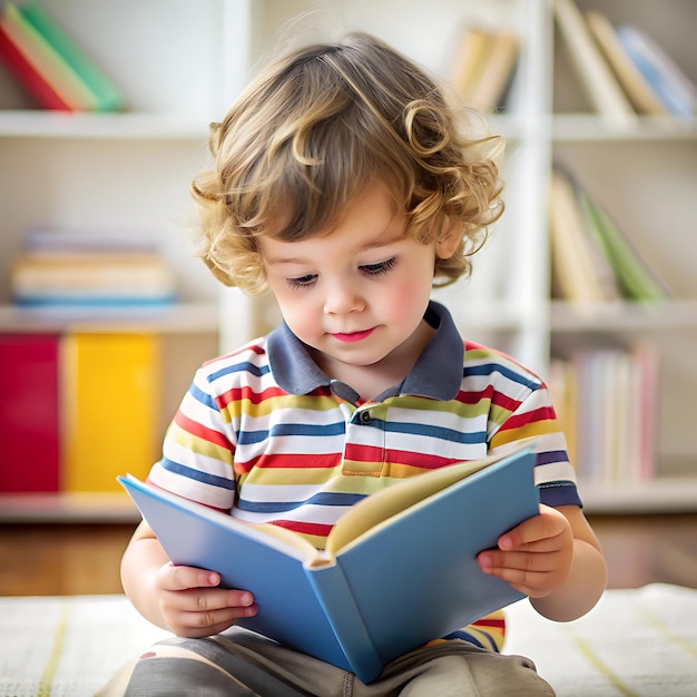 A curious kid learning to read on the new book happyAI generator