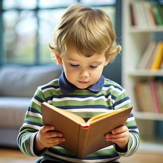 A curious kid learning to read on the new book happyAI generator