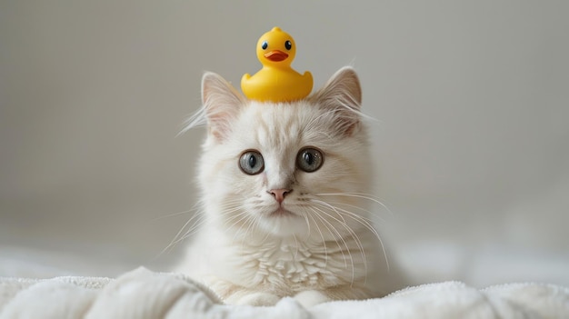 A Curious Kitten with a Rubber Ducky