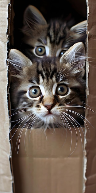 Curious Kittens in Box