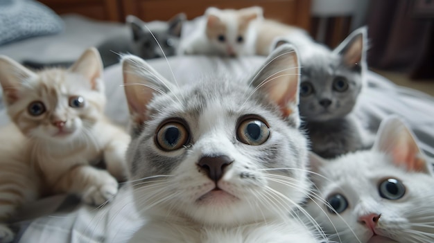 Curious Kitty Selfie with Fuzzy Friends in Cozy Home Setting