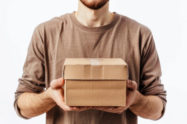 The Curious Man and the Mysterious Cardboard Box White or PNG Transparent Background