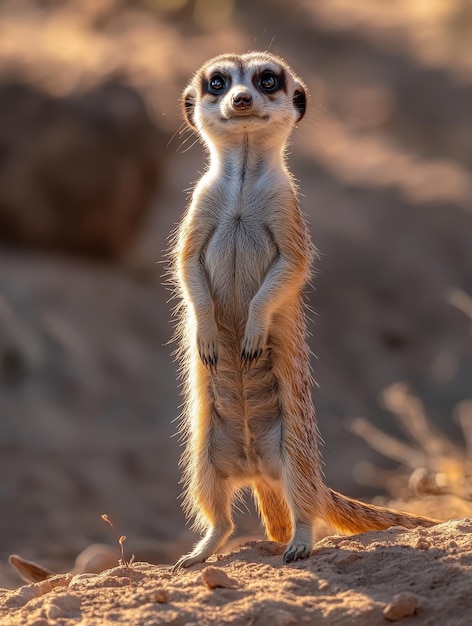 Curious Meerkat Standing On Hind Legs