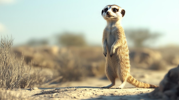 Photo curious meerkat stands on hind legs scanning the horizon