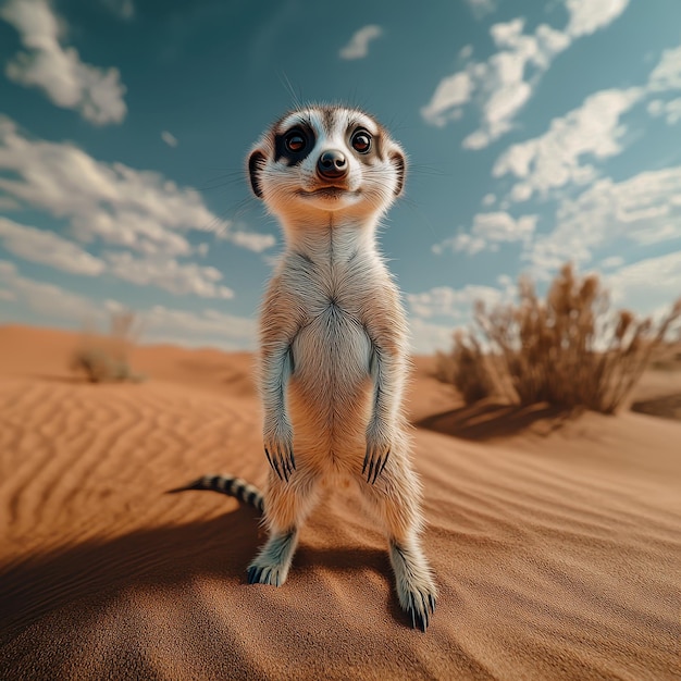 Curious meerkat stands watch in the desert