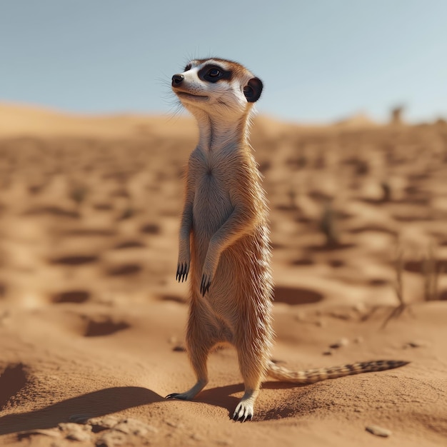 Curious meerkat stands watch in the desert