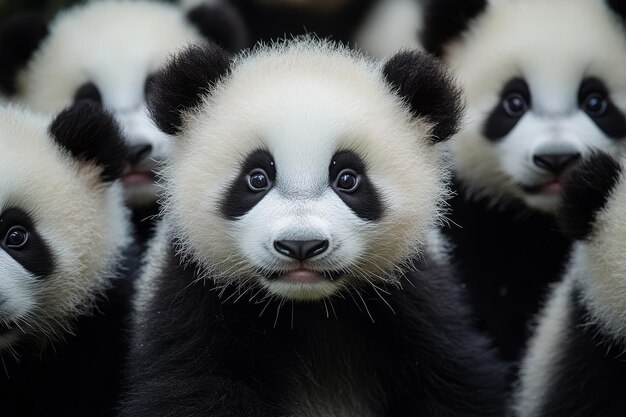 Curious Panda Cubs Looking at the Camera