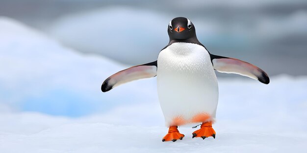 Curious penguin waddling on icy surface