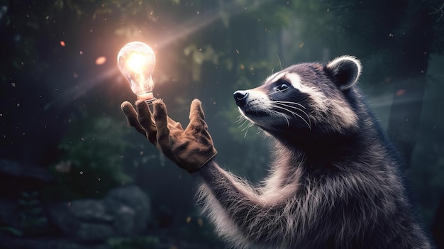 A curious raccoon reaching for a shiny object AI generated