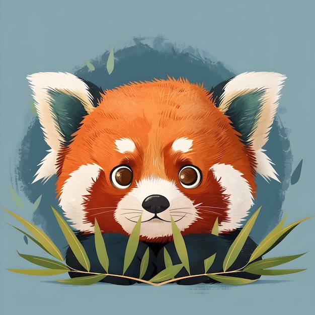 Curious red panda peeking from behind bamboo leaves with adorable expression