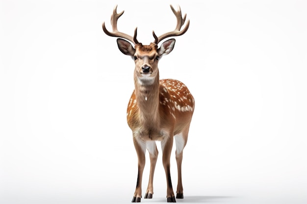 A Curious Sika Deer Gazing Into the Camera Against a White Background on a White or Clear Surface PNG Transparent Background