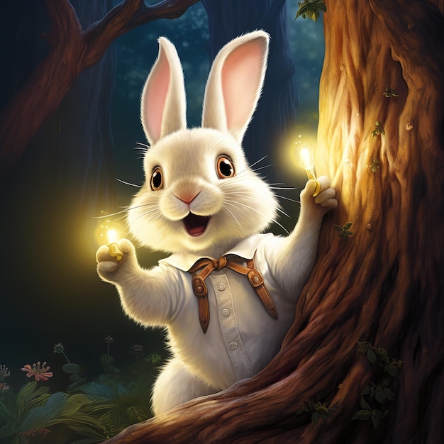 Curious white rabbit illustration Generative AI