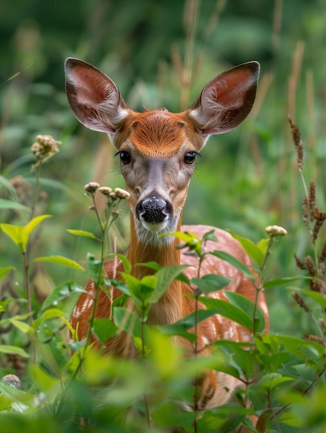 Curious Young Deer in Lush Greenery Nature Wildlife Photography