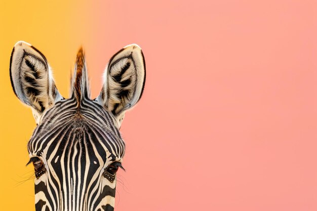 Photo a curious zebra gazes playfully against a vibrant orange and pink backdrop