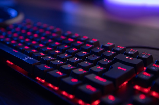 Curitiba, ParanÃÂ¡, Brazil - February 9, 2021: Gaming RGB LED backlit keyboard.