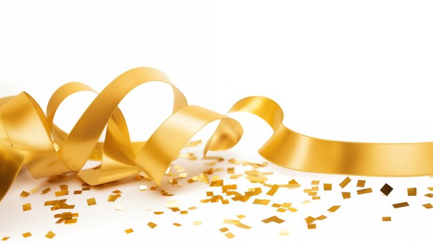 Curled Gold Ribbon and Confetti Celebratory Decoration